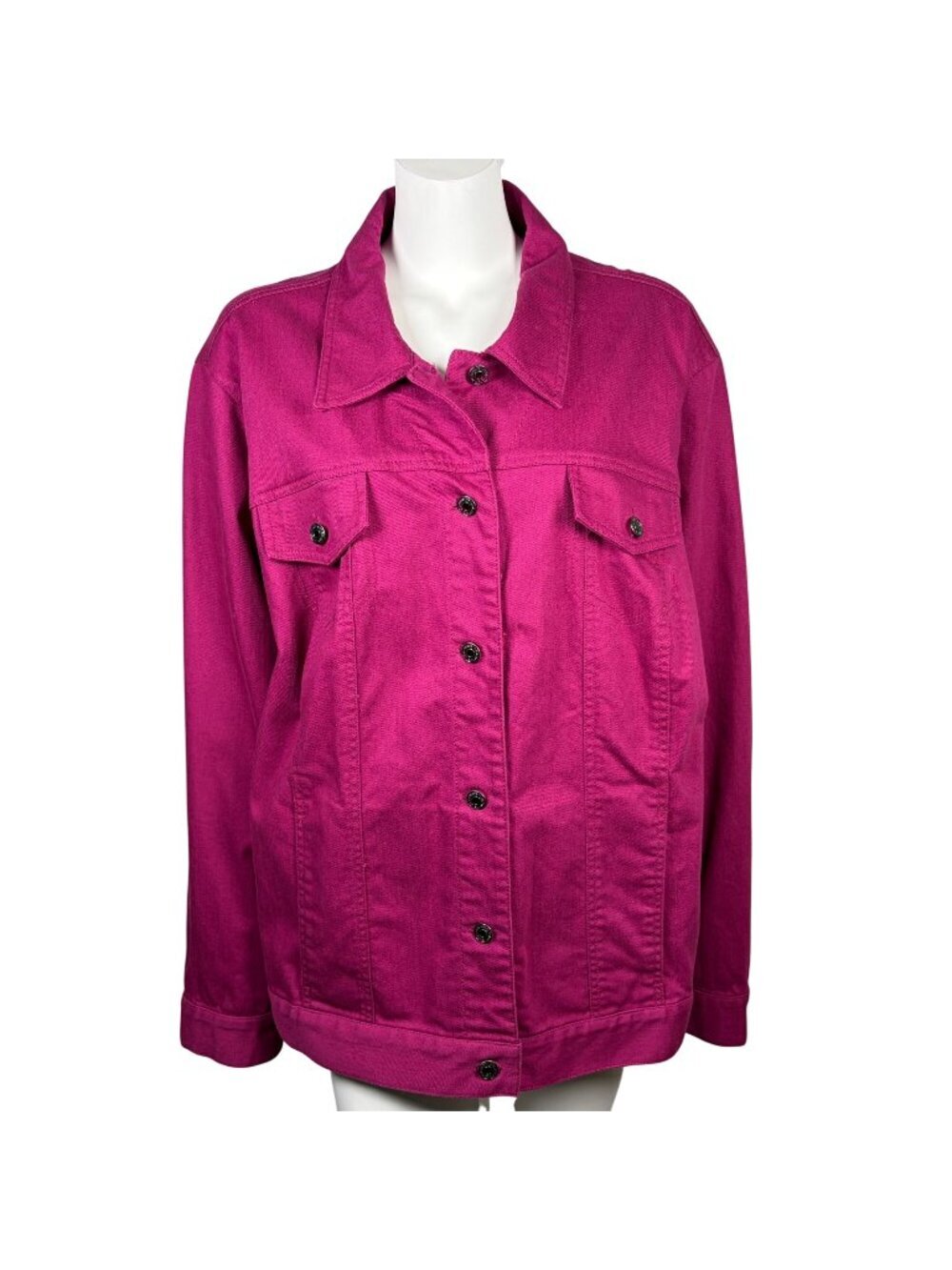 Appleseeds Womens Denim Jean Jacket Size 3X Button Up Stretch Fuchsia Pink